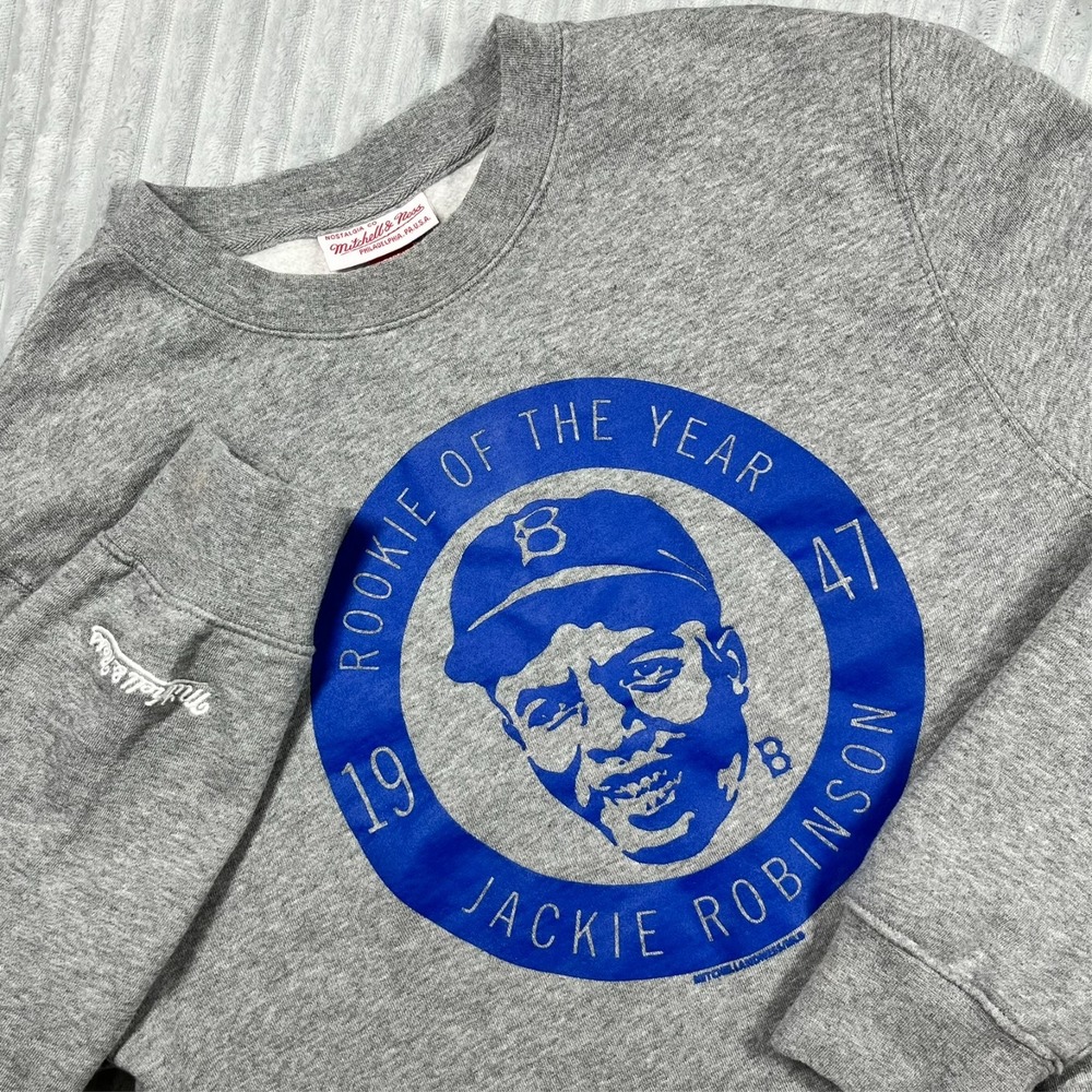 Mitchell‎ & Ness Jackie Robinson Pullover Sweatshirt Men's S Heather Gray